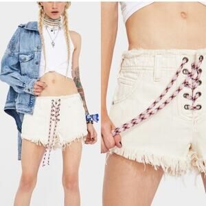 Free People Becket Lace-Up Cutoff Denim Shorts